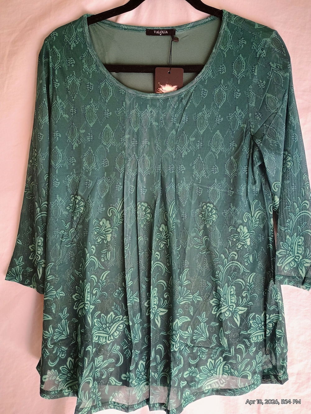 Valia Teal Floral Pleated Women's Blouse